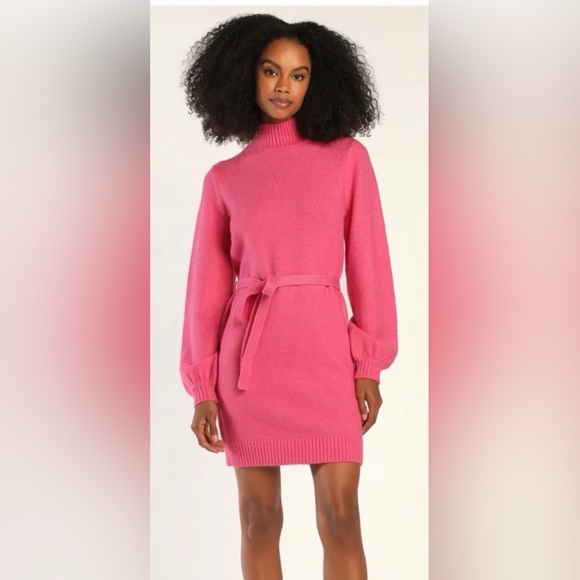 2 pc. Lulu's Bright Pink Mini sweater Dress/Adidas shoes - Picture 2 of 3